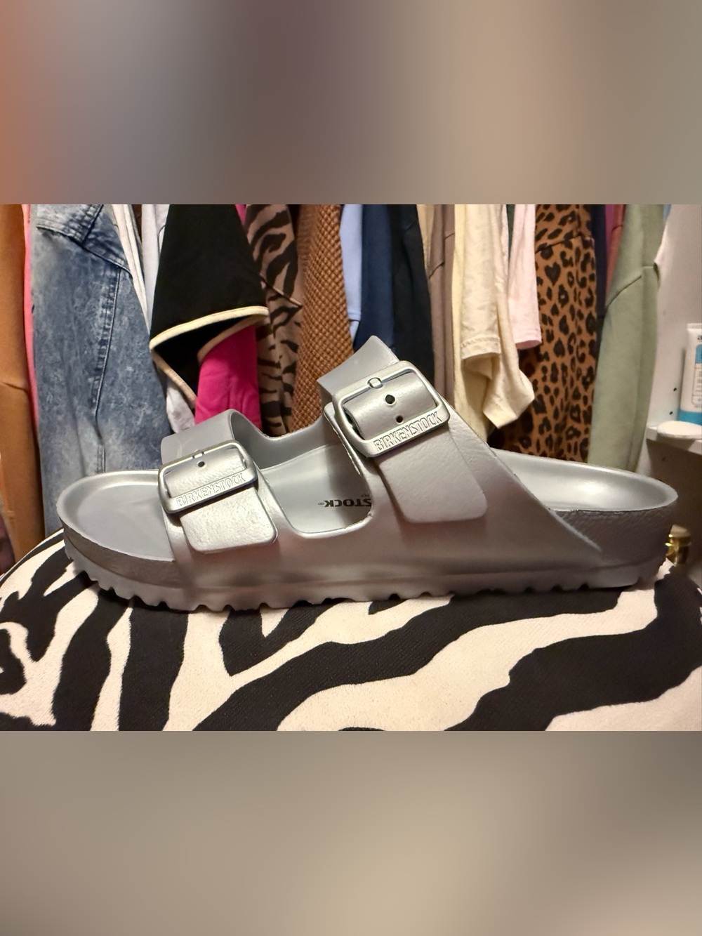 Birkenstock Arizona EVA Men's Metallic Silver Dual-Strap Sandal